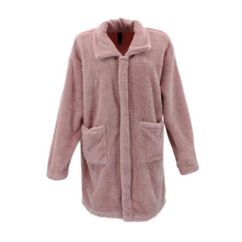 FIL Women's Fleece Zip Up Night Dressing Gown Bed Jacket Loungewear Pajamas [Size: S] [Colour: Dusty Pink]