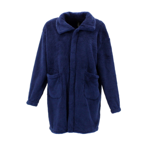 FIL Women's Fleece Zip Up Night Dressing Gown Bed Jacket Loungewear Pajamas [Size: L] [Colour: Navy]