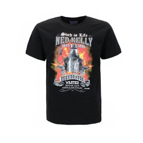 Ned Kelly - Adult T Shirt Australian Souvenir 100% Cotton -Flames [Size: S]