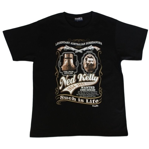 Ned Kelly - Adult T Shirt Australian Souvenir 100% Cotton - Wanted [Size: S]