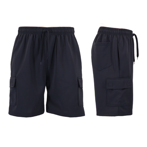 FIL Mens Cargo Shorts 5 Pocket Elastic Waist Drawstring Gym Casual Lightweight [Size: S] [Colour: Black]