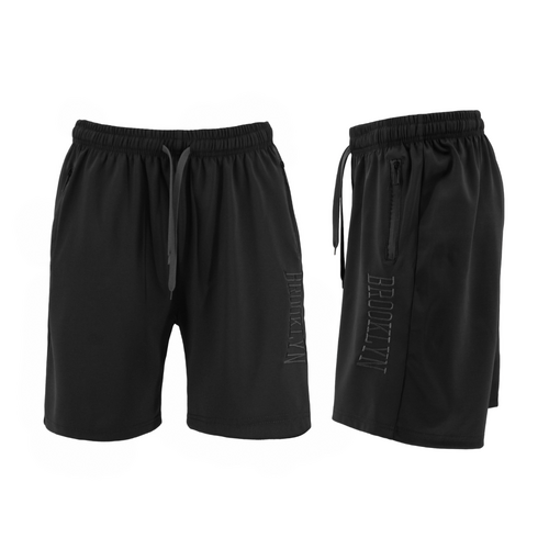 Men's Gym Sports Jogging Basketball Shorts Zipped Pockets Embroidered - Brooklyn [Size: S] [Colour: Black]