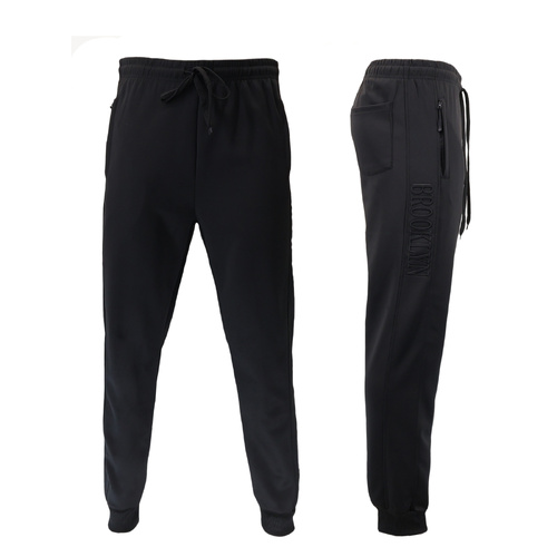 FIL Mens Lightweight Track Pants Joggers w/ Zipped Pockets - Brooklyn Embossed [Size: L] [Colour: Black]