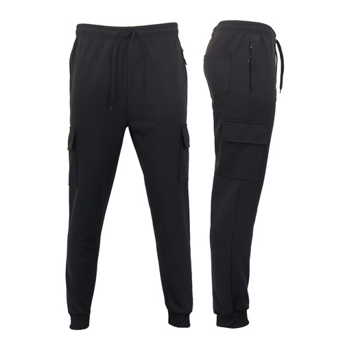 FIL Mens Lightweight Cargo Track Pants Joggers Sweatpants with Zip Pockets [Size: S] [Colour: Black]