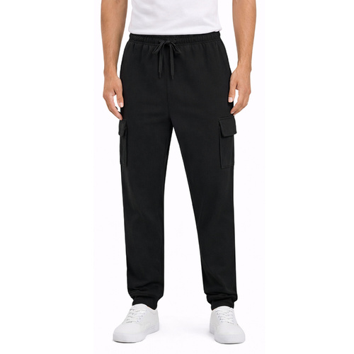FIL Men's Fleece Cargo Track Pants Slim Cuff Trackies Slacks Tracksuit [Size: S] [Colour: Black]