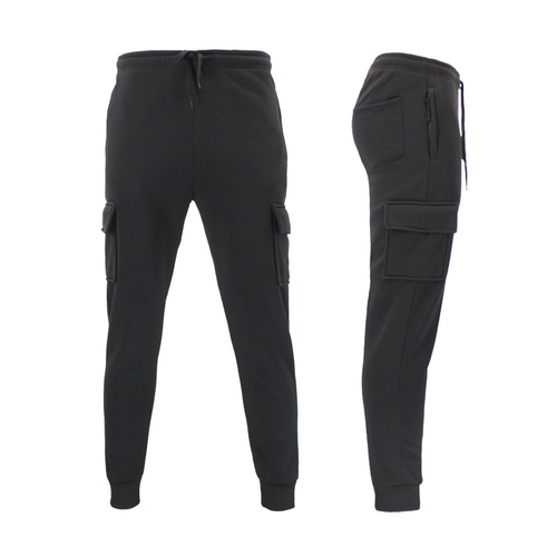 FIL Men's Fleece Cargo Track Pants Slim Cuff Trackies Slacks Tracksuit [Size: XL] [Colour: Black]