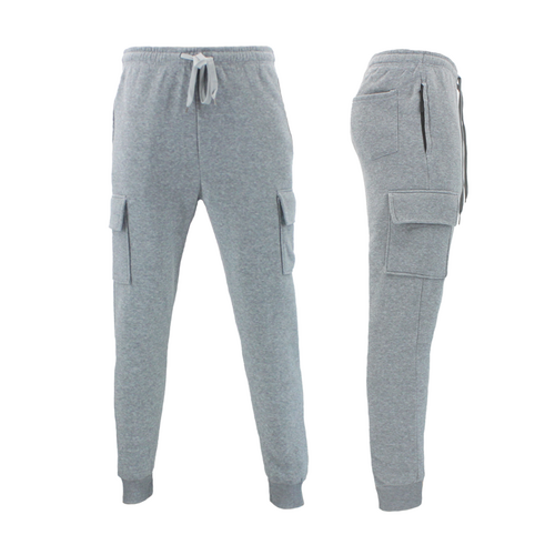 FIL Men's Fleece Cargo Track Pants Slim Cuff Trackies Slacks Tracksuit [Size: S] [Colour: Light Grey]