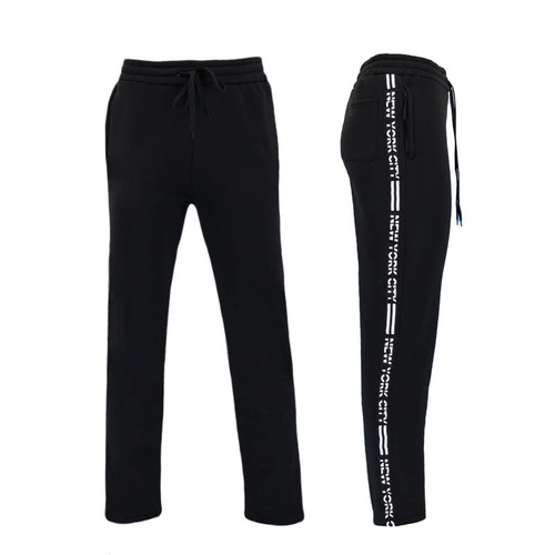 Men's Fleece Track Pants NYC Side Tape Zip Pockets Warm Casual Joggers [Size: M] [Colour: Black]