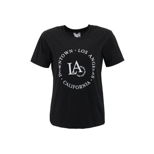 FIL Women's Casual Summer T-Shirt Tee Short Sleeve Crew Neck - LA [Size: 8] [Colour: Black]