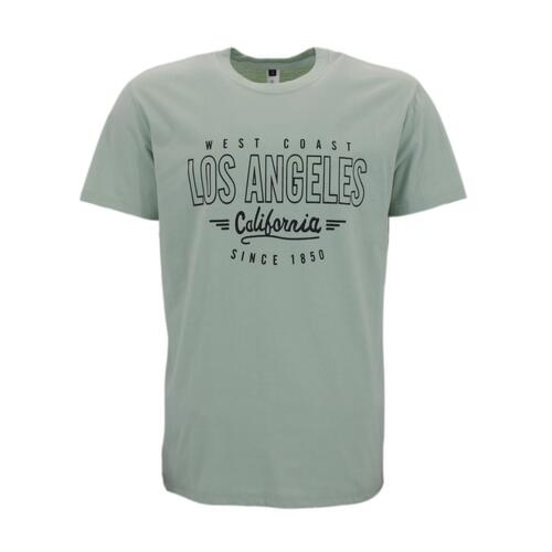 FIL Men's Cotton Crew Neck T-Shirt Tee Short Sleeve - Los Angeles [Size: M] [Colour: Dusty Green]