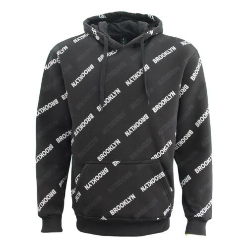 FIL Men's Fleece Hoodie Pullover Hooded Jumper Sweater All Over Print - BROOKLYN [Size: S] [Colour: Black]