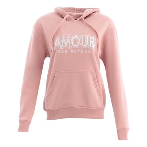 FIL Women's Fleece Hoodie Sweater Pullover Jumper Embroidered - AMOUR [Size: 8] [Colour: Dusty Pink]