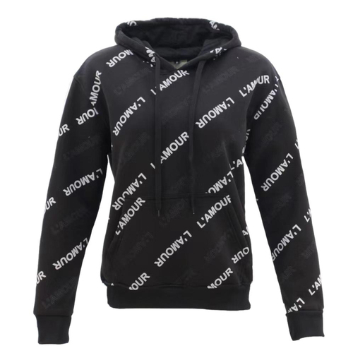FIL Women's Fleece Hoodie Sweater Pullover Jumper Diagonal Print - L'AMOUR [Size: 8] [Colour: Black]