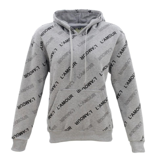 FIL Women's Fleece Hoodie Sweater Pullover Jumper Diagonal Print - L'AMOUR [Size: 8] [Colour: Light Grey]