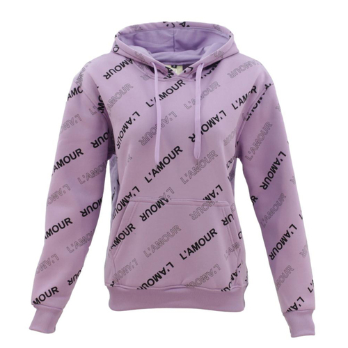 FIL Women's Fleece Hoodie Sweater Pullover Jumper Diagonal Print - L'AMOUR [Size: 10] [Colour: Light Purple]