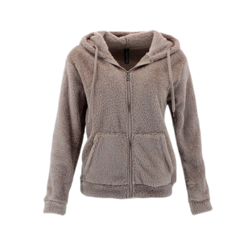 FIL Women's Teddy Fur Zip Up Hoodie Jacket Fleece Soft Winter Sherpa Fluffy Coat [Size: 18] [Colour: Latte]