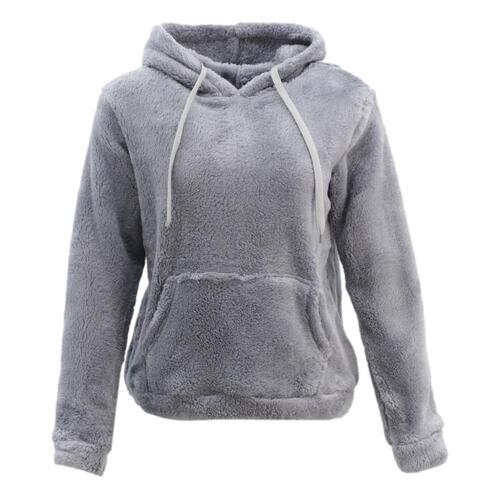 FIL Women's Teddy Fur Hoodie Jumper Pullover Fleece Soft Winter Sherpa Fluffy [Size: 8] [Colour: Mid Grey]