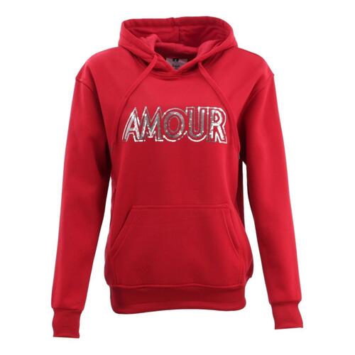 FIL Women's Fleece Hoodie Hooded Jumper Pullover w Sequins - AMOUR [Size: 8] [Colour: Red]