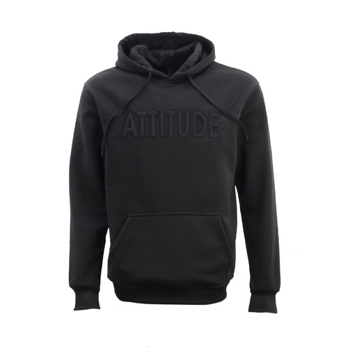 FIL Men's Fleece Hoodie Pullover Hooded Jumper Sweater Embossed - ATTITUDE [Size: M] [Colour: Black]