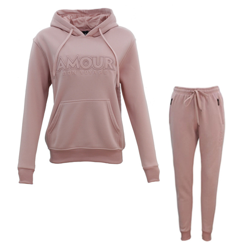 FIL Women's Embossed Fleece Tracksuit 2pc Set Hoodie Track Pants - AMOUR [Size: 8] [Colour: Dusty Pink]