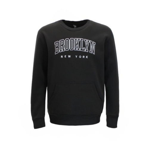 FIL Men's Unisex Fleece Crew Neck Sweater Jumper Pullover Embroidered - Brooklyn/New York [Size: S] [Colour: Black]