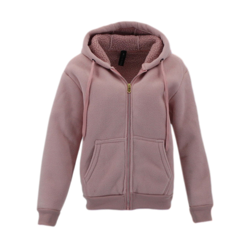 FIL Women's Sherpa Fleece Hooded Jacket Hoodie Winter Coat Zip Up [Size: 14] [Colour: Dusty Pink]