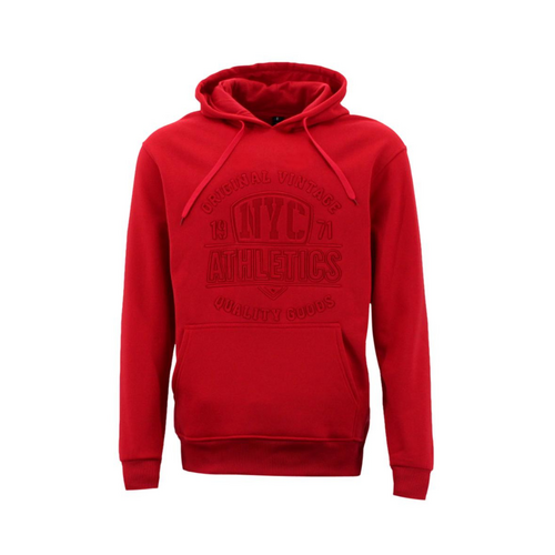 FIL Mens Embossed Fleece Hoodie Pullover Hooded Jumper Sweater - NYC [Size: S] [Colour: Red]