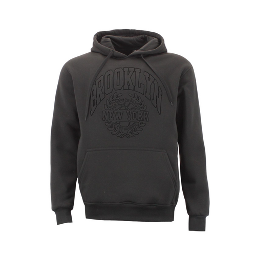 FIL Mens Embossed Fleece Hoodie Pullover Hooded Jumper Sweater - Brooklyn NY [Size: S] [Colour: Black]