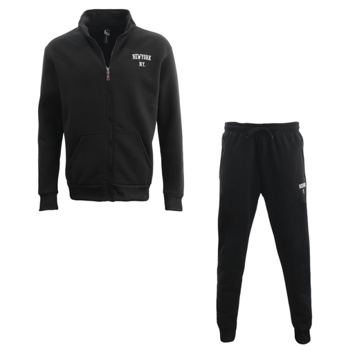 FIL Men's Fleece Zip up Sweater Track Pants Set Tracksuit Sweatsuit - New York [Size: S] [Colour: Black]