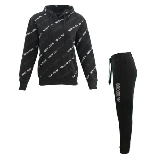 FIL Women's Fleece Tracksuit 2pc Set Hoodie Track Pants Loungewear - Brooklyn [Size: 8] [Colour: Black]
