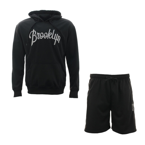 FIL Men's Lightweight Hoodie Shorts Set Tracksuit Sweatsuit Loungewear Brooklyn [Size: L] [Colour: Black]