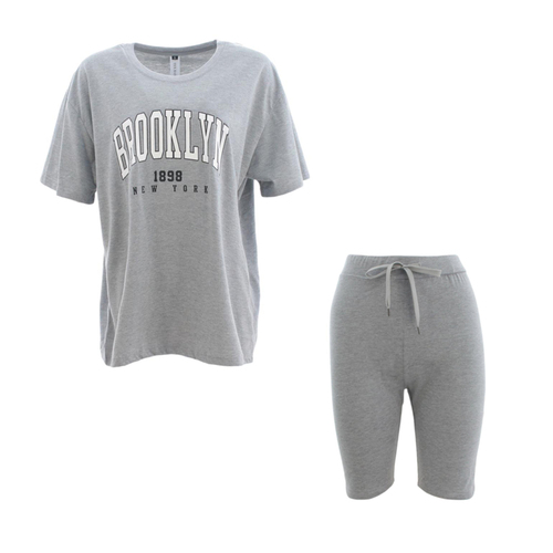 Women's Cotton Oversized T-shirt & Shorts Set - BROOKLYN [Size: XL] [Colour: Light Grey]