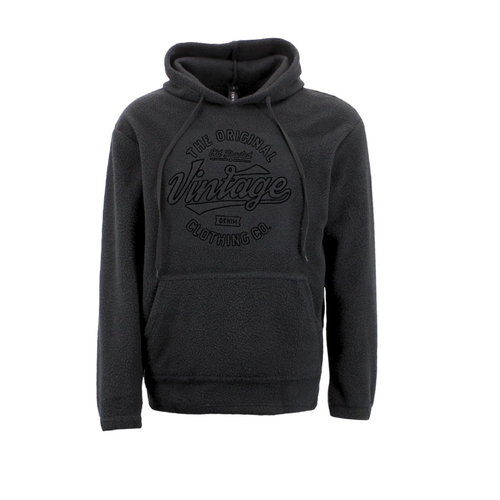 FIL Men's Teddy Fleece Embossed Hoodie Hooded Sweater Jumper Pullover - Vintage [Size: 2XL] [Colour: Black]