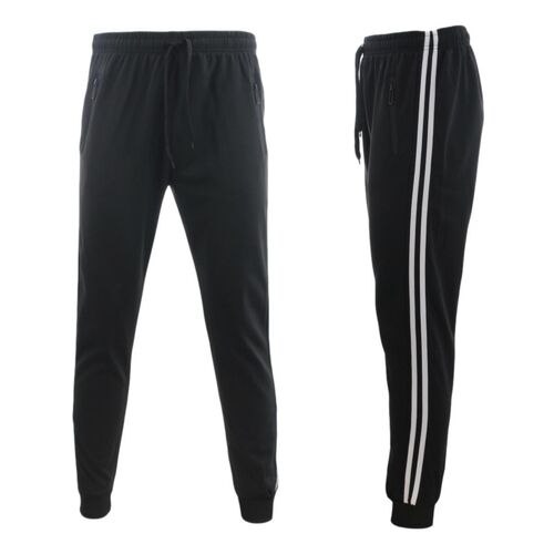 FIL Men's Stripped Track Pants Jogger Trousers Trackies Sweat Pants Zipped Pockets [Size: S] [Colour: Black]