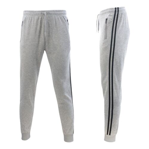 FIL Men's Stripped Track Pants Jogger Trousers Trackies Sweat Pants Zipped Pockets [Size: XL] [Colour: Light Grey]