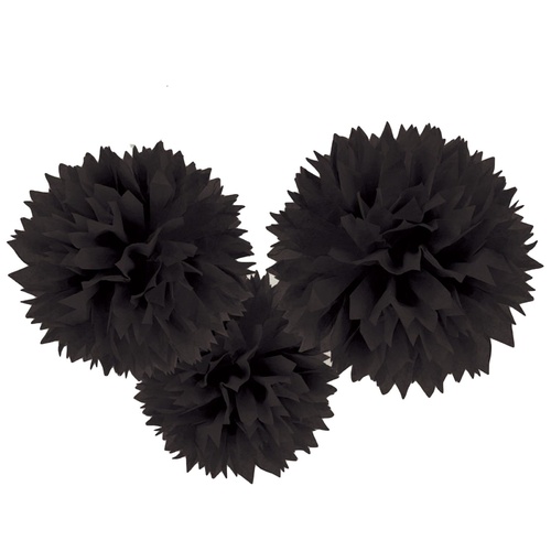 3x 42.5cm Tissue Paper Pom Poms Party Balls Wedding Christmas Xmas Decoration [Colour: Black] 