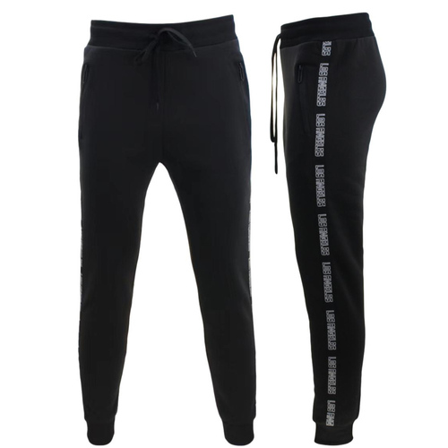 FIL Men's Striped Fleece Track Pants Casual Tracksuit Zipped Pockets LOS ANGELES [Size: 2XL] [Colour: Black]