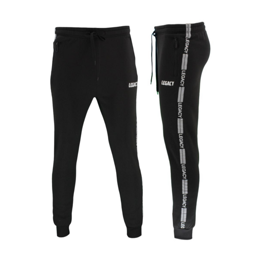 FIL Men's Striped Fleece Track Pants Casual Tracksuit Zipped Pockets  - LEGACY [Size: 2XL] [Colour: Black]