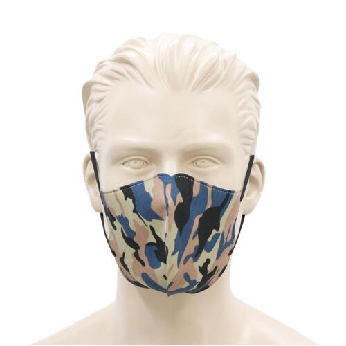[Camo Blue Orange] Adult Reusable Cloth Face Mask Cotton 3 Layers 3D Shaped Fabric Washable