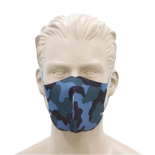 [Camo Blue] Adult Reusable Cloth Face Mask Cotton 3 Layers 3D Shaped Fabric Washable