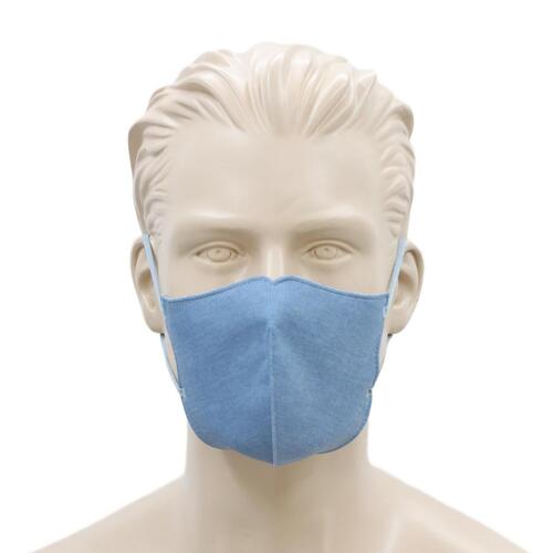 [Denim Light Blue] Adult Reusable Cloth Face Mask Cotton 3 Layers 3D Shaped Fabric Washable