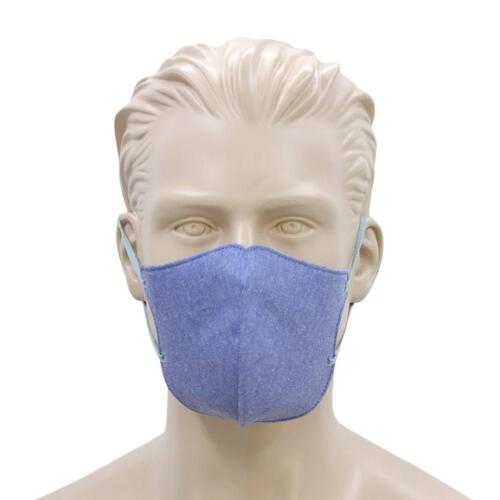 [Denim Mid Blue] Adult Reusable Cloth Face Mask Cotton 3 Layers 3D Shaped Fabric Washable