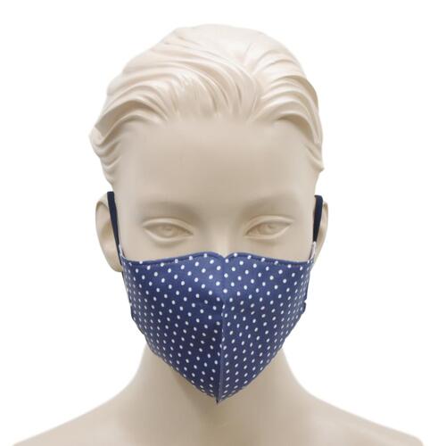 [Polka Dot Navy] Adult Reusable Cloth Face Mask Cotton 3 Layers 3D Shaped Fabric Washable