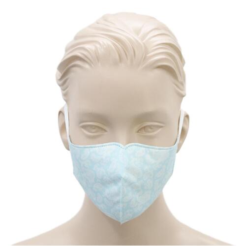 [Paisley - Light Blue] Adult Reusable Cloth Face Mask Cotton 3 Layers 3D Shaped Fabric Washable