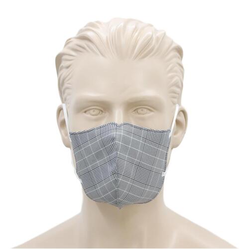 [Tartan Black] Adult Reusable Cloth Face Mask Cotton 3 Layers 3D Shaped Fabric Washable