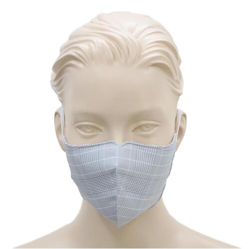 [Tartan Grey] Adult Reusable Cloth Face Mask Cotton 3 Layers 3D Shaped Fabric Washable