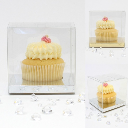 PVC Mini Standard Cupcake Favor Boxes Packaging Wedding Christening Bomboniere [Design: Mini Size - Silver] [Quantities: 1]