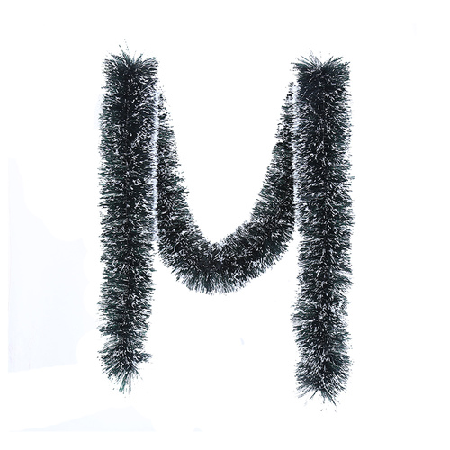 5x Thick Christmas Forest Green Tinsel Snow White Tips Lush Garland Decor 2.5m