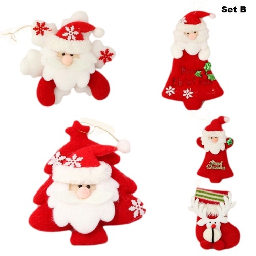 5x Plush Christmas Xmas Tree Decoration Hanging Ornament - Santa & Reindeer [Design: Set B] 