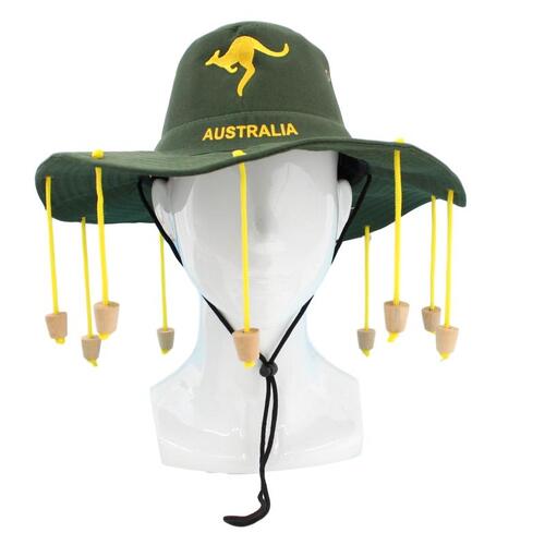 Australian Cork Hat Outback Souvenir Adult Crocodile Dundee Fancy Dress Costume [Design: Kangaroo - Green]